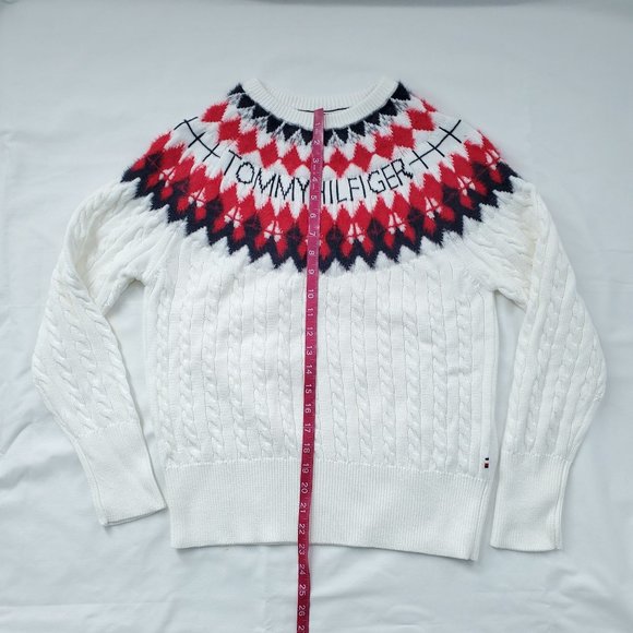 Tommy Hilfiger Women's Ivory/Multi Fair Isle Logo Cable-Knit Sweater Sz S/P NWT - Picture 11 of 11